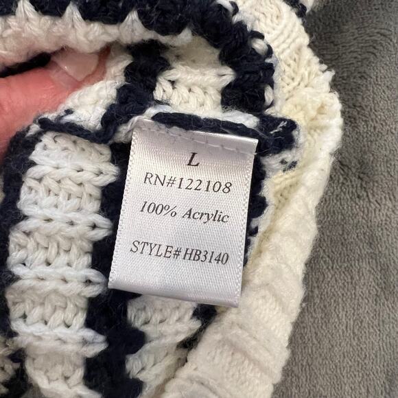 LE3NO Navy White Striped Sweater Size Large Preloved - Picture 5 of 12